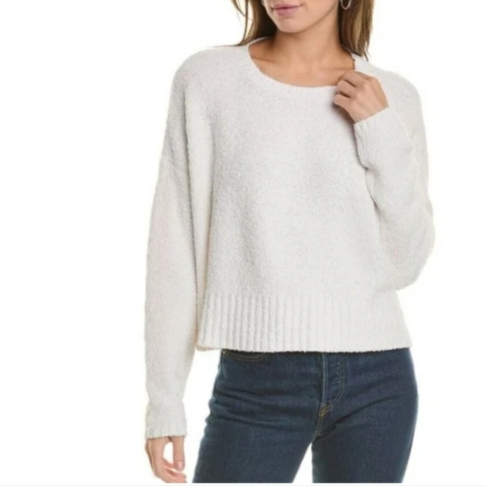 Eileen Fisher Organic Cotton Cashmere Blend Boxy Pullover In White Size M